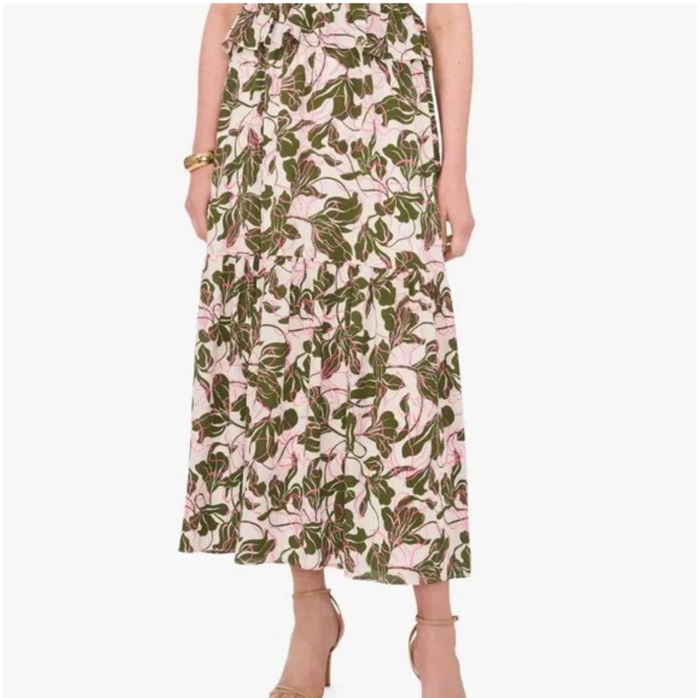 Parker Soft White Floral Botanical Print Lined Green Pink Skirt Size NWT Size 2
